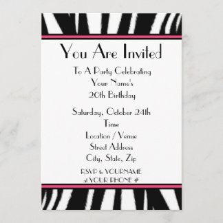 Invitación de fiesta con estampado de cebra