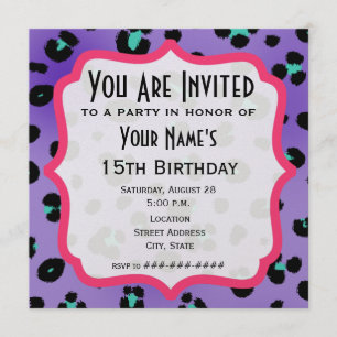Invitación de fiesta con estampado de leopardo púr