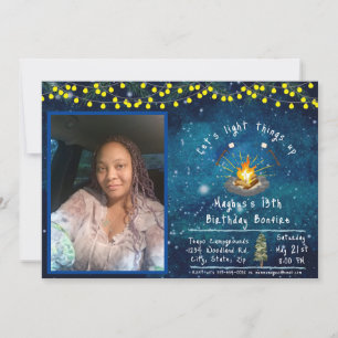 Invitación de fiesta con fogata y foto