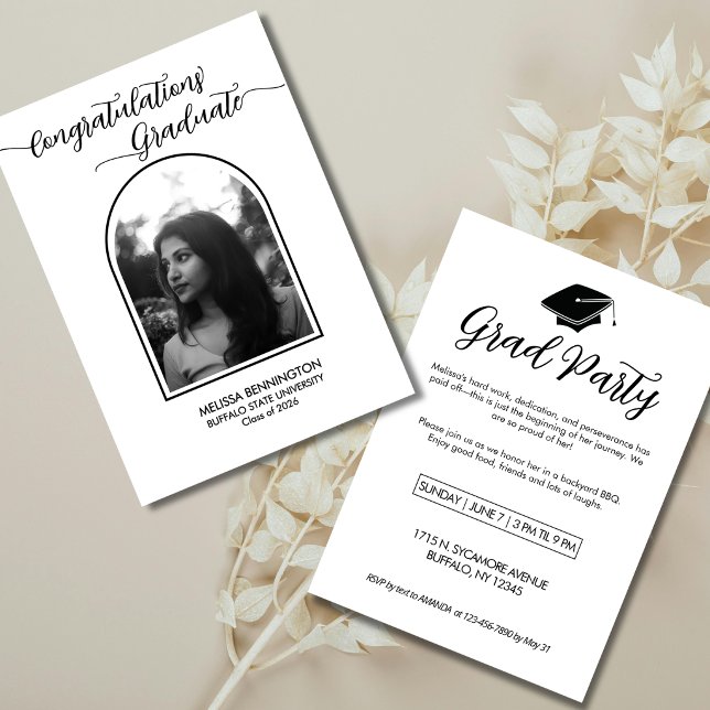 Invitación de fiesta con foto arqueada de graduado (Subido por el creador)