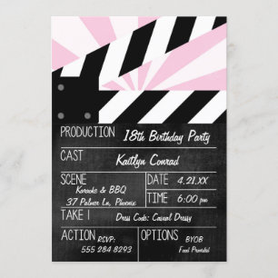 Invitación de fiesta con letrero de acción de claq
