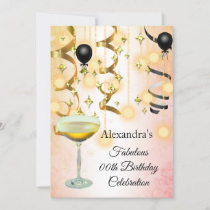 Invitación de fiesta con luces rosadas y doradas d