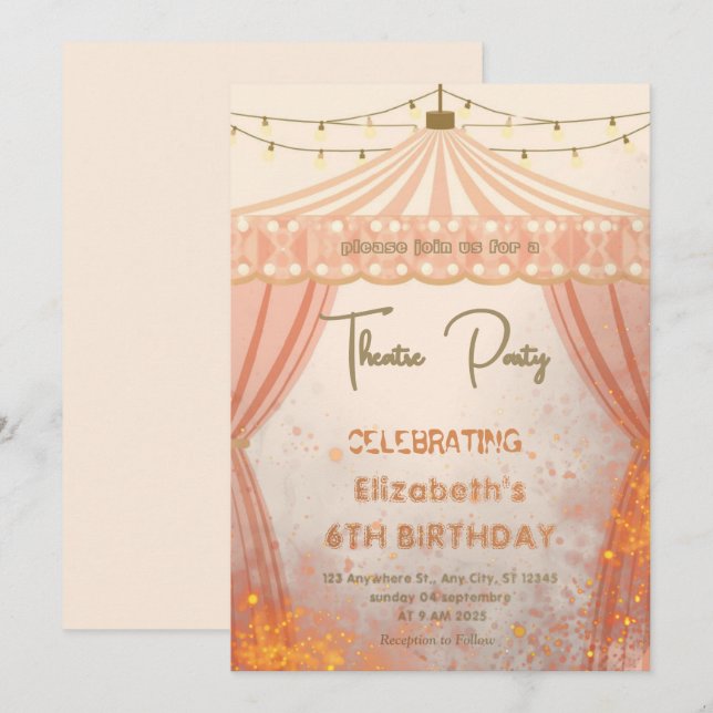 Invitación de fiesta con marquesina de teatro – In (Anverso / Reverso)