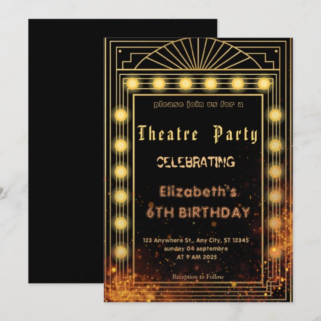 Invitación de fiesta con marquesina de teatro – In (Anverso / Reverso)