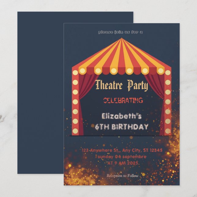 Invitación de fiesta con marquesina de teatro – In (Anverso / Reverso)