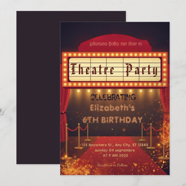 Invitación de fiesta con marquesina de teatro – In (Anverso / Reverso)