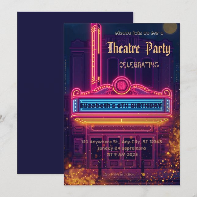Invitación de fiesta con marquesina de teatro – In (Anverso / Reverso)