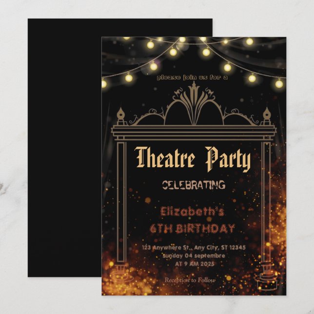 Invitación de fiesta con marquesina de teatro – In (Anverso / Reverso)