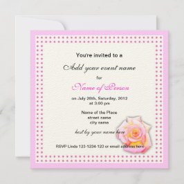 invitación de fiesta con puntos rosados y rosa