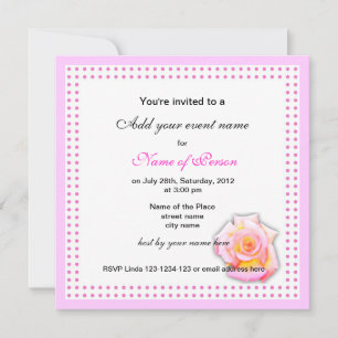 invitación de fiesta con puntos rosados y rosa