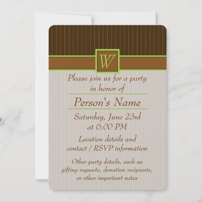 Invitación de fiesta con rayas de chocolate y lima (Anverso)