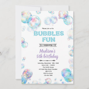 invitación de fiesta con tema de burbujas lindas