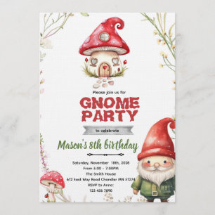 invitación de fiesta con tema de gnomos