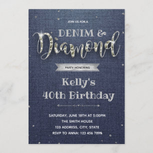 invitación de fiesta con tema de mezclilla y diama