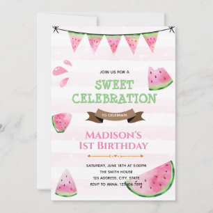 invitación de fiesta con tema de sandía adorable