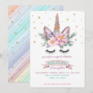 Invitación de fiesta con unicornio   Tarta unicorn