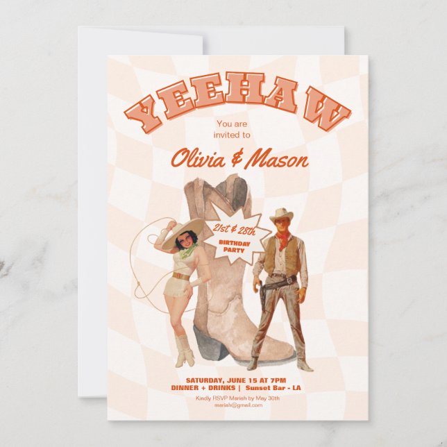 Invitación de fiesta conjunta bota vaquera occiden (Anverso)