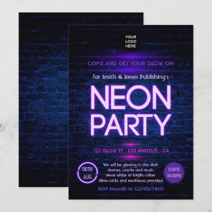 Invitación de fiesta corporativa de neón que brill