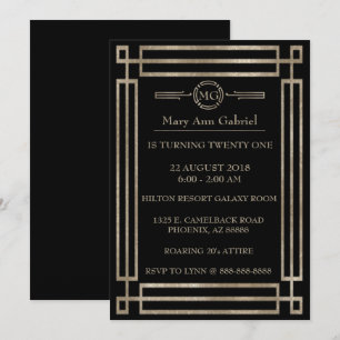 Invitación de fiesta de 21 años Art Deco