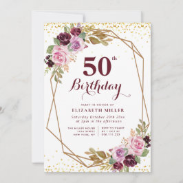 invitación de fiesta de 50 cumpleaños con flores m