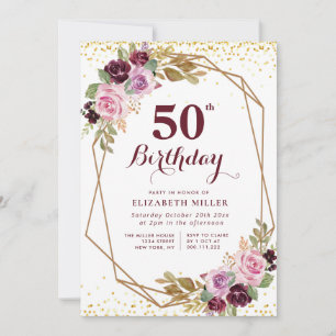 invitación de fiesta de 50 cumpleaños con flores m