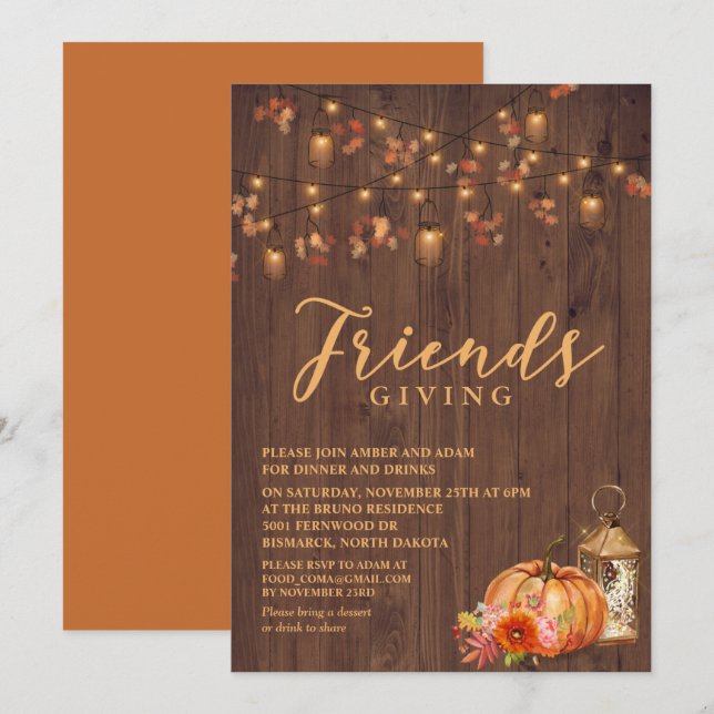 Invitación de Fiesta de Acción de Gracias de Frien (Anverso / Reverso)