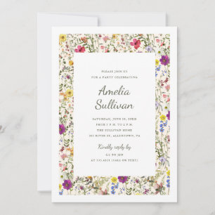 Invitación de fiesta de acuarela de flores silvest