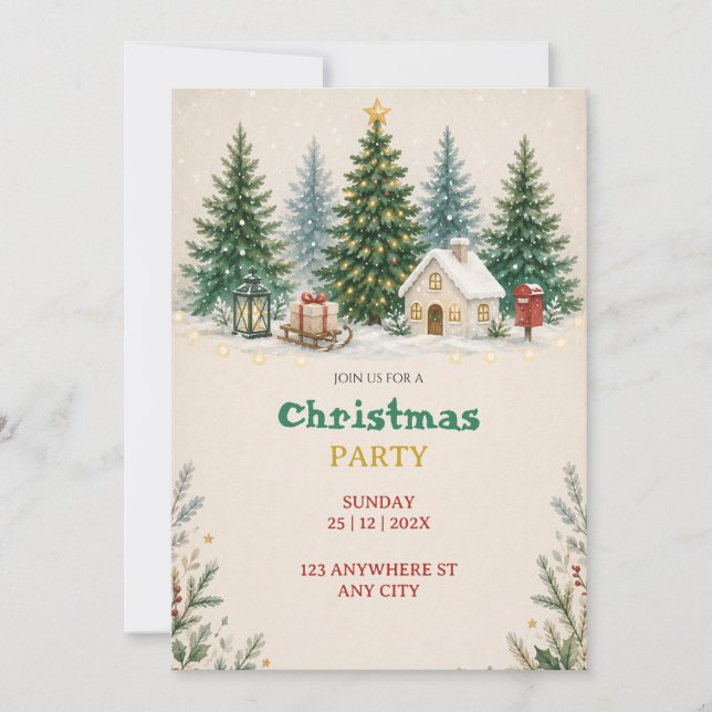 Invitación de fiesta de acuarela de Navidad (Anverso)