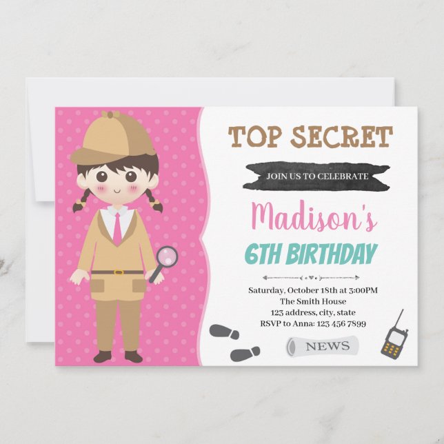 Invitación de fiesta de agente secreto espía (Anverso)