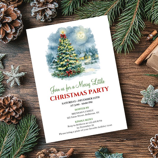 Invitación de fiesta de agua de escena festiva ele (Elegant Holiday Scene Watercolor Party Invitation)