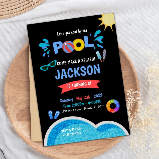 Invitación de Fiesta de agua de verano editable (Water sunglass Ice cream Pool Birthday Invitations)