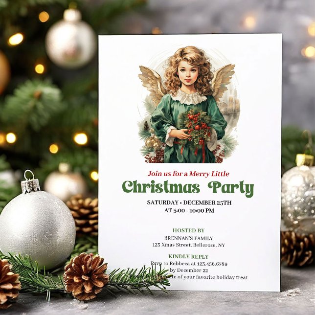 Invitación de fiesta de ángel de Navidad victorian (Chic Victorian Christmas angel party invitation

)