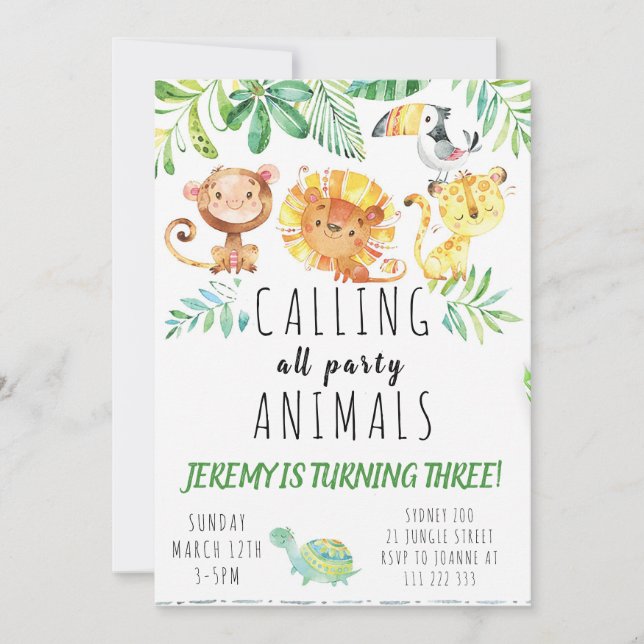 invitación de fiesta de animales de la selva (Anverso)