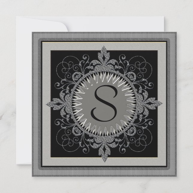 Invitación de fiesta de aniversario con monograma (Anverso)