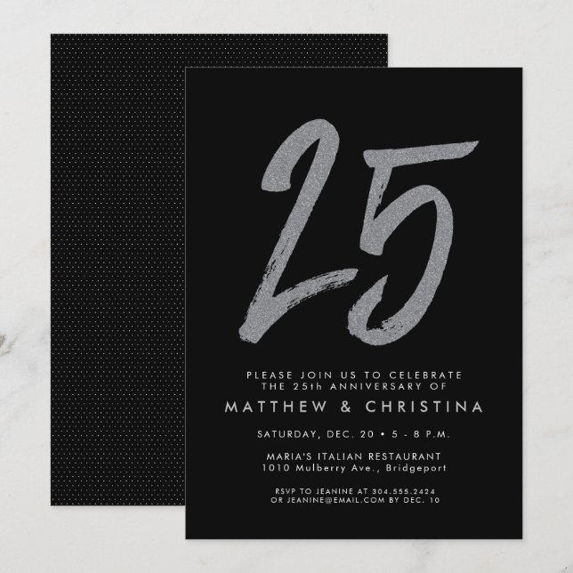 invitación de fiesta de aniversario de 25 años con (Anverso / Reverso)