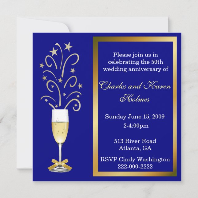 Invitación de fiesta de aniversario de boda azul e (Anverso)