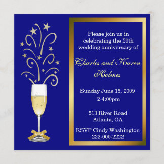 Invitación de fiesta de aniversario de boda azul e