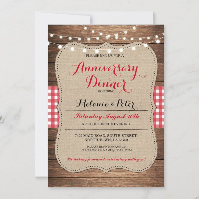 Invitación de fiesta de aniversario de boda rústic (Anverso)