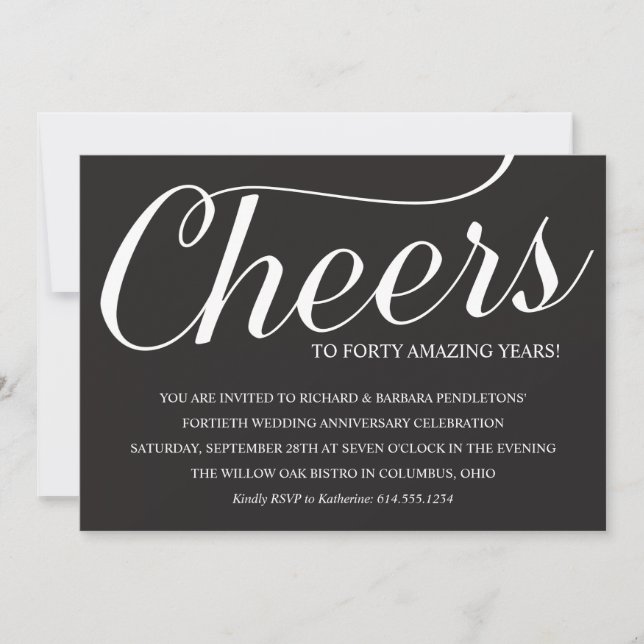 Invitación de fiesta de aniversario de bodas de 40 (Anverso)