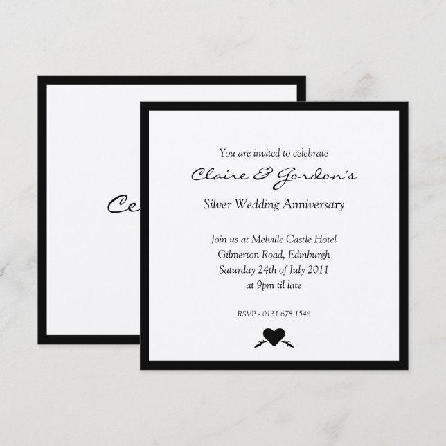 Invitación de fiesta de aniversario de bodas de pl (Anverso / Reverso)