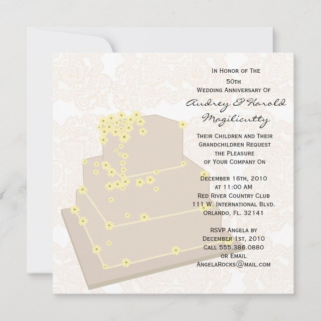 Invitación de fiesta de aniversario de pastel de b (Anverso)