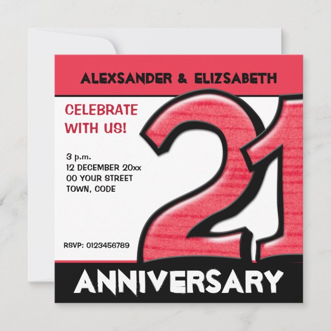 Invitación de fiesta de aniversario rojo número 21 (Anverso)