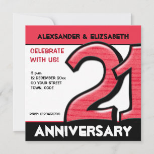 Invitación de fiesta de aniversario rojo número 21
