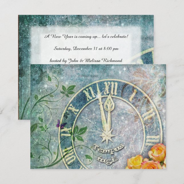 Invitación de fiesta de Año Nuevo (Anverso / Reverso)
