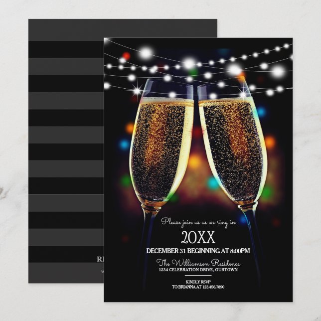 Invitación de fiesta de Año Nuevo (Anverso / Reverso)