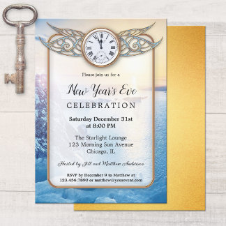 Invitación de fiesta de Año Nuevo al Reloj festivo