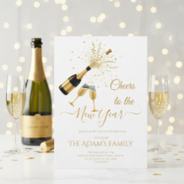 Invitación de fiesta de Año Nuevo con champán dora
