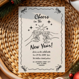 Invitación de fiesta de año nuevo con garabato cap
