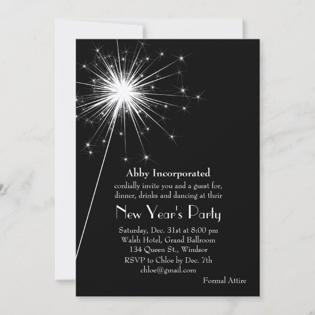 Invitación de fiesta de Año Nuevo de Silver Sparkl (Anverso)