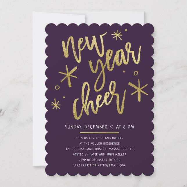 Invitación de fiesta de Año Nuevo en el Relieve me (Anverso)